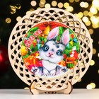 Тарелка сувенирная "Год Кролика. Кролик", дерево, ламинация, d=13 см - Фото 1