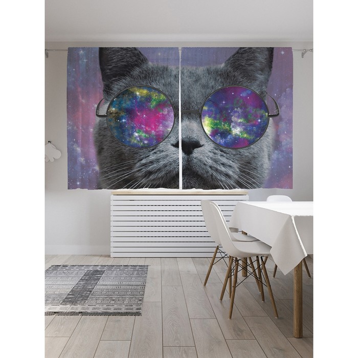 Фотошторы «Кот из космоса», сатен, размер 145х180 см, 2 шт - Фото 1