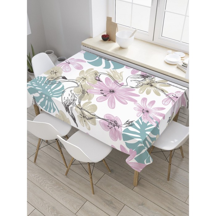 Скатерть на стол «Фламинго в цветах», прямоугольная, сатен, размер 120х145 см
