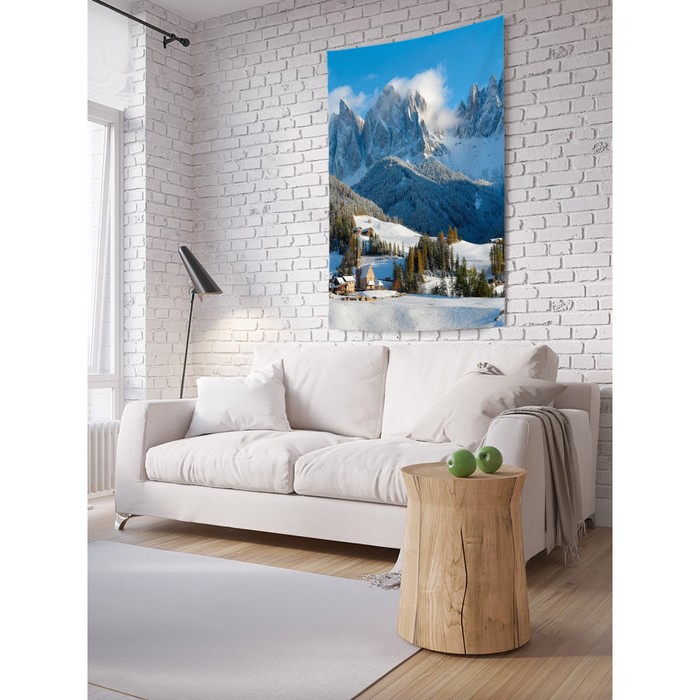 Декоративное панно с фотопечатью «Заснеженный горный поселок», вертикальное, размер 150х200 см - Фото 1