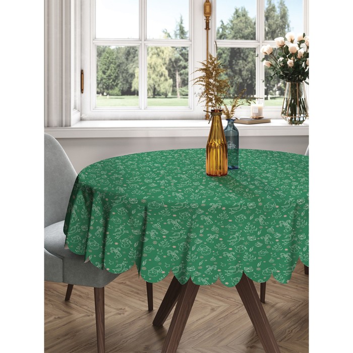 Скатерть на стол «Зеленое веселье», круглая, сатен, d = 150 см - Фото 1
