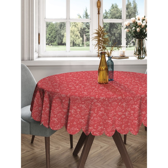 Скатерть на стол «Красное веселье», круглая, сатен, d = 150 см - Фото 1