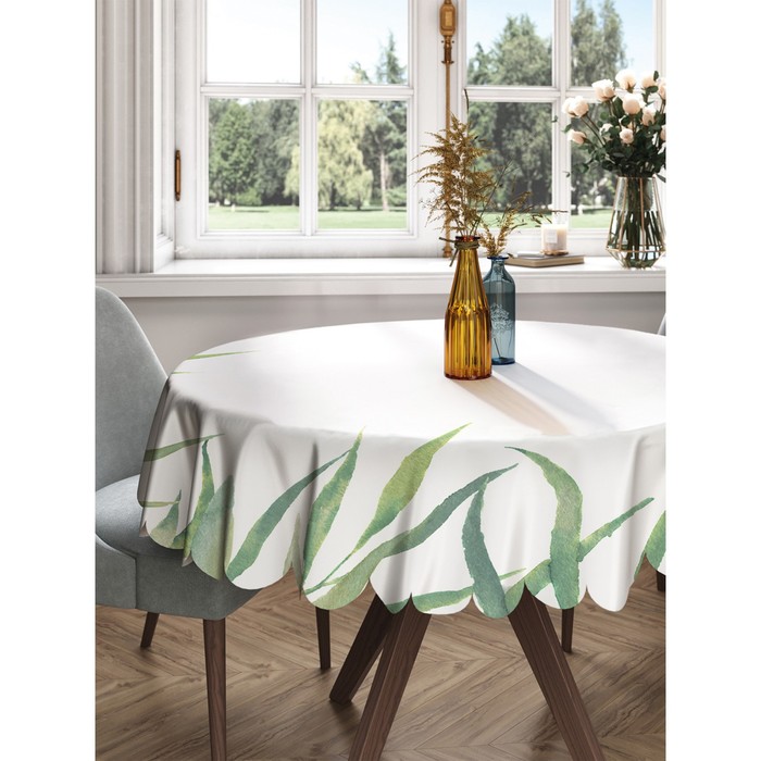 Скатерть на стол «Акварельная тропическая листва», круглая, сатен, d = 150 см
