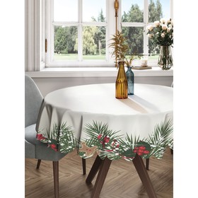 Скатерть на стол «Двухстороннее рождественское оформление», круглая, сатен, d = 150 см