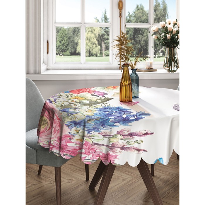 Скатерть на стол «Весенние цветы», круглая, сатен, d = 150 см