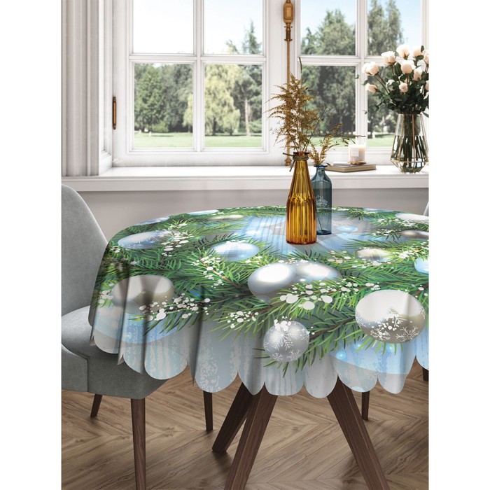 Скатерть на стол «Венок украшенный шарами», круглая, сатен, d = 150 см - Фото 1