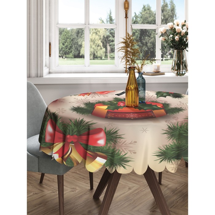 Скатерть на стол «Новогодний дух», круглая, сатен, d = 150 см