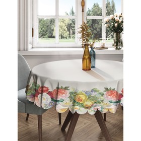 Скатерть на стол «Цветочные узоры», круглая, сатен, d = 150 см