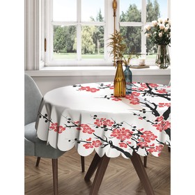Скатерть на стол «Цветущая сакура», круглая, сатен, d = 150 см