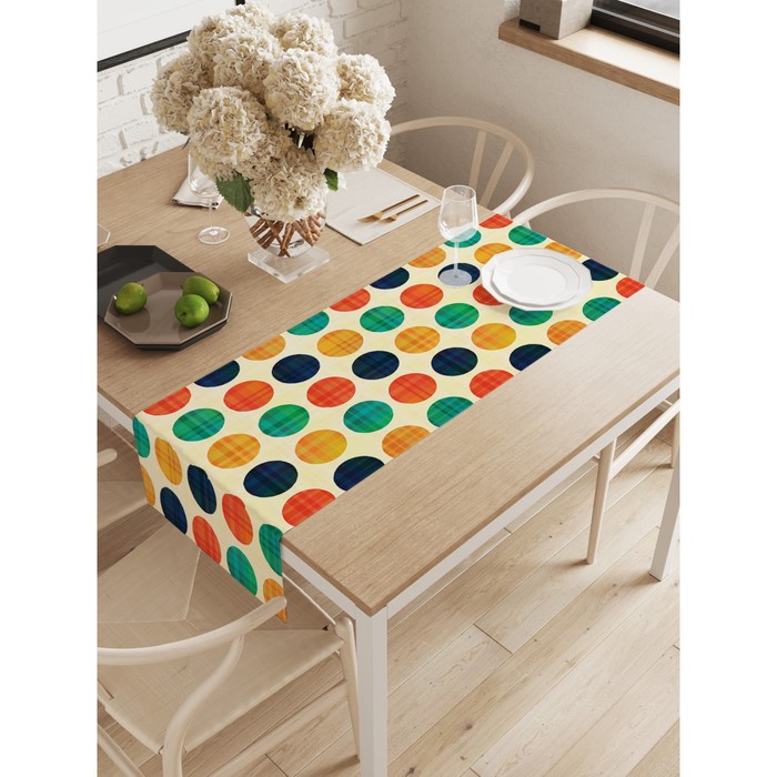 Дорожка на стол «Цветовая комбинация с кругами», оксфорд, размер 40х145 см