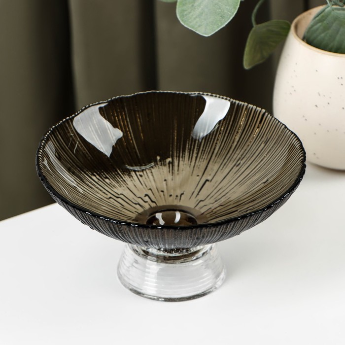 Ваза стеклянная для фруктов «Фейерверк», 350 мл, 15×7.5 см, цвет серый - Фото 1