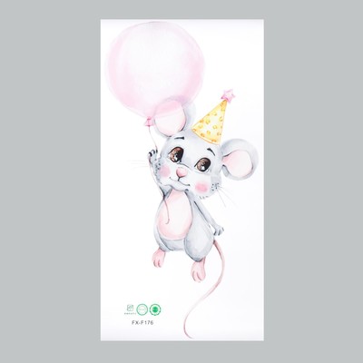 Наклейка интерьерная цветная «Мышонок в воздушным шариком», 29×57 см