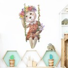 Наклейка пластик интерьерная цветная "Ретро. Медведица на качелях с цветами" 35х60 см - фото 1332376