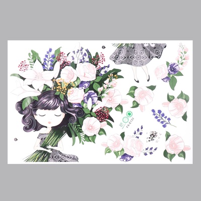 Наклейка интерьерная цветная «Малышка с огромным букетом», пластик, 40×60 см