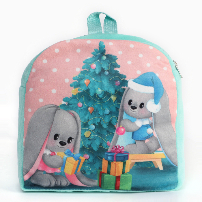 Новогодний плюшевый детский рюкзак «Зайчики Li и Lu у елки», 26×24 см, на новый год - фото 1926460770
