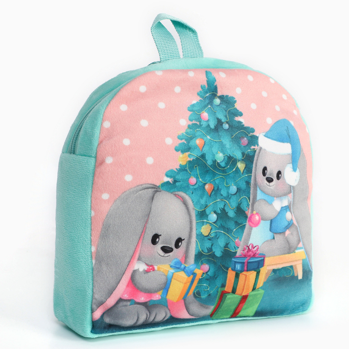 Новогодний плюшевый детский рюкзак «Зайчики Li и Lu у елки», 26×24 см, на новый год - фото 1926460778