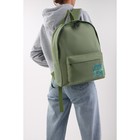 Рюкзак школьный текстильный, с переливающейся нашивкой NO PLASTIC, оливковый - Фото 12