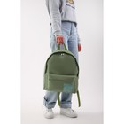 Рюкзак школьный текстильный, с переливающейся нашивкой NO PLASTIC, оливковый - Фото 5