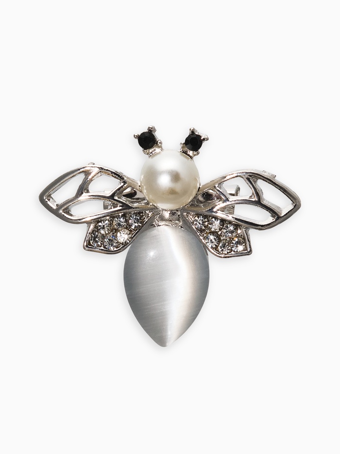 Брошь «Пчела» с ажурными крыльями, белая в серебре (неделимая фасовка 12 шт., цена за шт.) - Фото 1