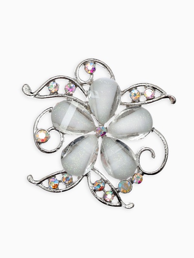 Брошь «Цветок» незабудка, цвет бело-радужный в серебре