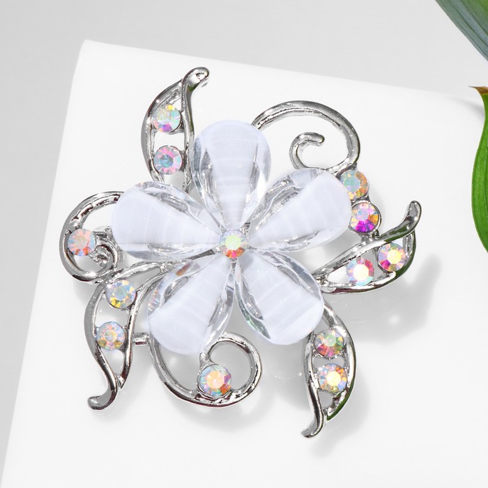 Брошь «Цветок» незабудка, цвет бело-радужный в серебре - Фото 1