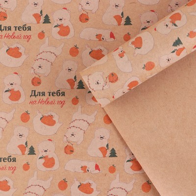 Бумага упаковочная крафтовая «Медвежата», 50×70 см