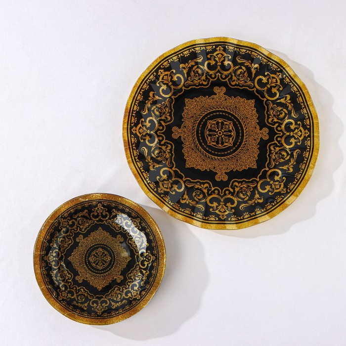 Набор столовый 7 предметов «Мехенди», d=30 см - 1 шт, d=18 см - 6 шт, цвет чёрный с золотым - фото 1907484693