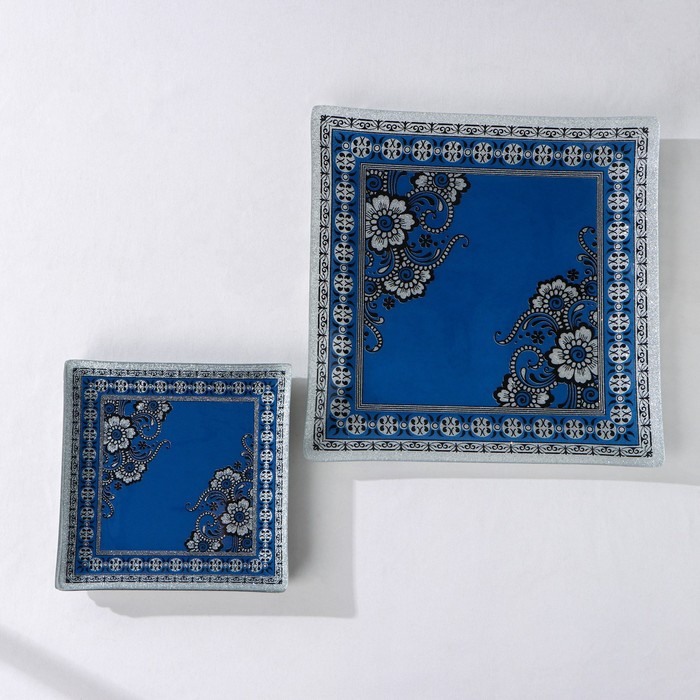 Набор столовый «Украшение», 7 предметов: 30×30 см - 1 шт, 18×18 см - 6 шт, цвет синий - фото 1908946333