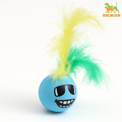 Шарик для кошек с перьями «Эмоции», 5 см, голубой
