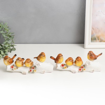 Сувенир керамика "Четыре птички на бревне с цветами"МИКС 11х13х6,5 см