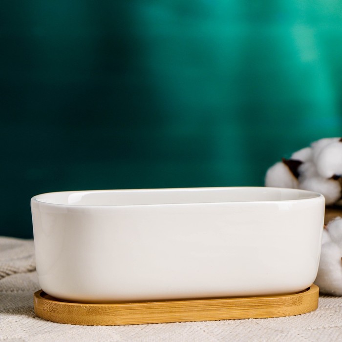 Горшок для кактусов и суккулентов «Эко бонсай», 500 мл, 17×9×6 см, керамика, с поддоном, белый - Фото 1