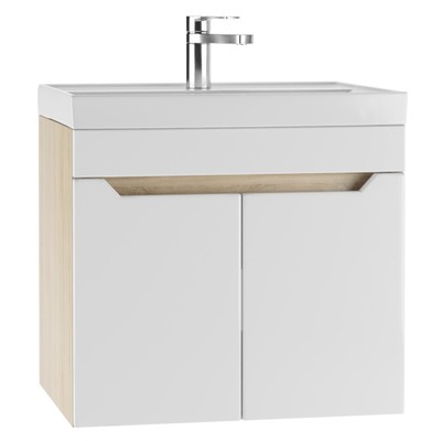 Тумба подвесная «Айсберг. Мечта», под раковину «Енисей 60», без ящика, 575×437×500 мм, цвет белый/дуб сонома