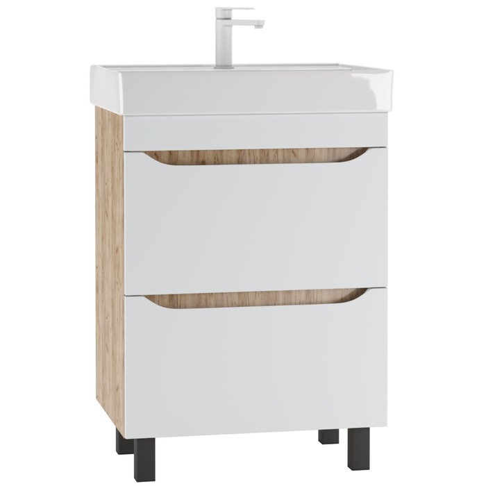 Тумба Домино Bruno, с 2 ящиками, 575×435×790 мм, под раковину Енисей 60, цвет белый матовый - Фото 1