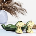 Набор для специй Кунгурская керамика «Лягушки», 2 предмета на подставке: солонка, перечница, зелёная - Фото 2