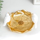 Сувенир полистоун подставка "Белые воробушки на золотом цветке" 9,5х18х20 см - фото 6646034