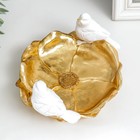 Сувенир полистоун подставка "Белые воробушки на золотом цветке" 9,5х18х20 см - фото 6646035