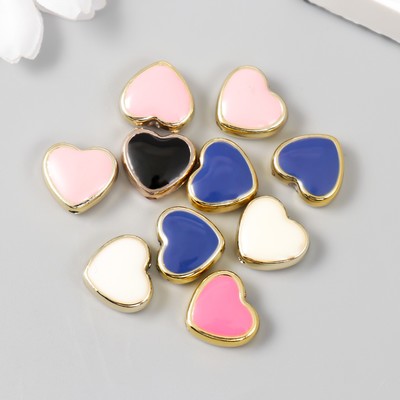 Набор бусин для рукоделия и плетения «Арт Узор. Сердечки, яркий глянец», 10 шт., пластик, 1.2×1.2 см, МИКС