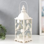 Металлический подсвечник-фонарь на 1 свечу «Птичий сад», стекло, набор 2 шт., d=9, 12 см, белый, 17×17×44 см - фото 23552589