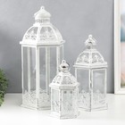 Подсвечник металл, стекло "Фонарь - ажурная башня" н-р 3 шт d-8, 13, 16 см белый 48х23 см - фото 23026404