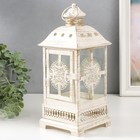 Металлический подсвечник-фонарь на 1 свечу «Круглый цветок», стекло, белый с патиной, 12.5×12.5×30 см - фото 21675601