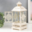 Металлический подсвечник-фонарь на 1 свечу «Круглый цветок», стекло, белый с патиной, 12.5×12.5×30 см - фото 21675603