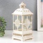 Металлический подсвечник-фонарь на 1 свечу «Круглый цветок», стекло, белый с патиной, 12.5×12.5×30 см - фото 25495604