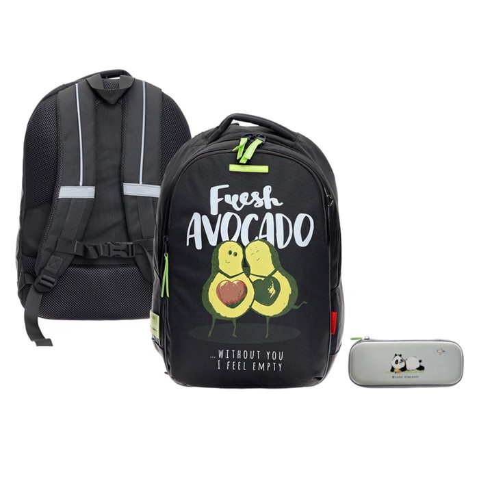 Рюкзак школьный Bruno Visconti "Авокадо.Любовь", 42 х 31 х 14 см, эргономичная спинка, пенал в подарок - Фото 1
