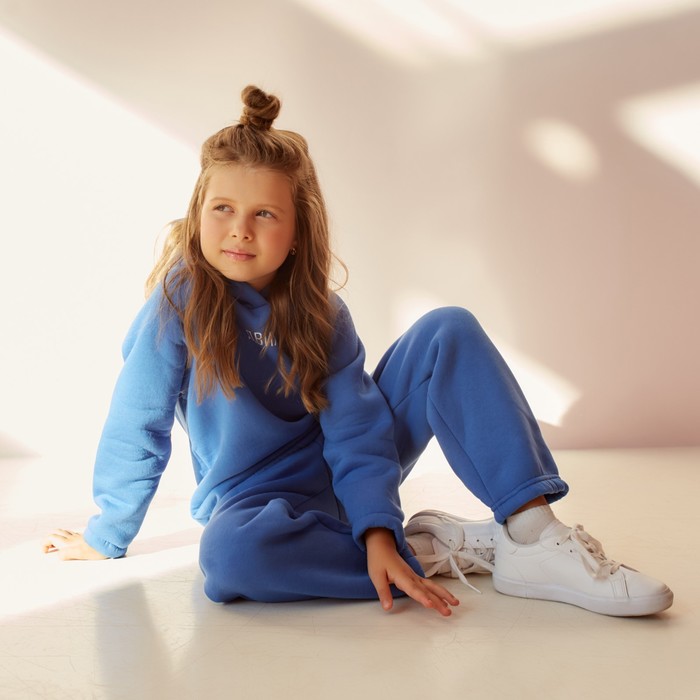 Костюм детский (худи, брюки) MINAKU: Basic Line KIDS, oversize, синий, рост 128 см