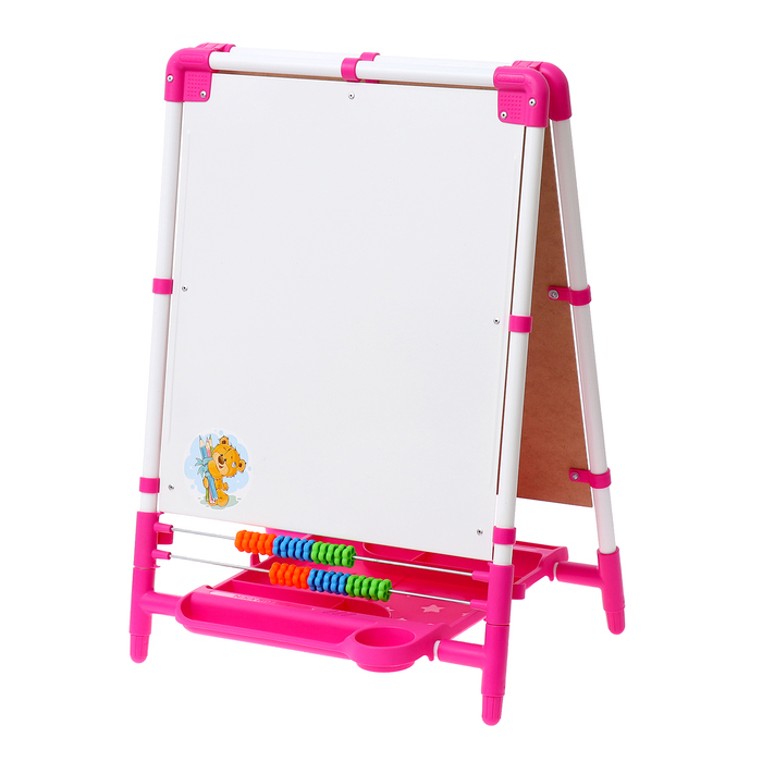 Мольберт детский двусторонний «Доска знаний», регулируется по высоте, + учебные принадлежности, цвет розовый - фото 1880972630