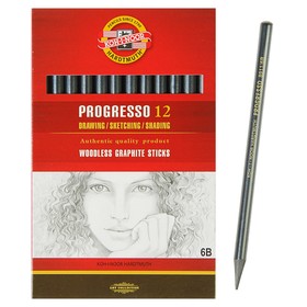Набор карандашей цельнографитовых в лаке Koh-I-Noor PROGRESSO 8911, 6В, 12 штук в наборе