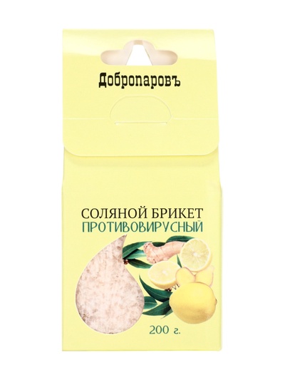 Соляной брикет куб «Противовирусный» 200 г «Добропаровъ» лимон, имбирь
