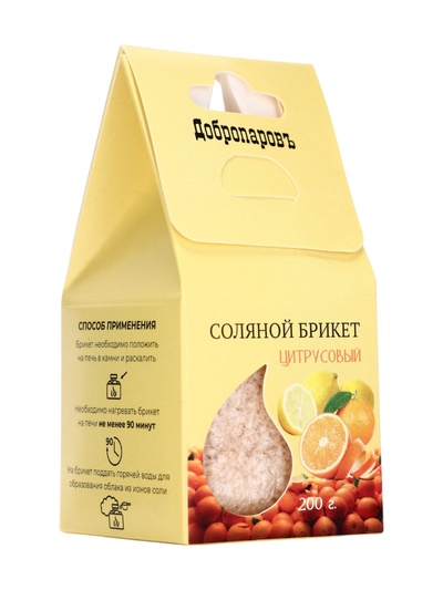 Соляной брикет куб «Цитрусовый» 200 г «Добропаровъ» апельсин, лимон, мандарин