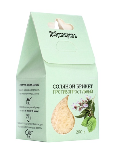 Соляной брикет куб «Противопростудный» 200 г «Добропаровъ» эвкалипт, шалфей, мята