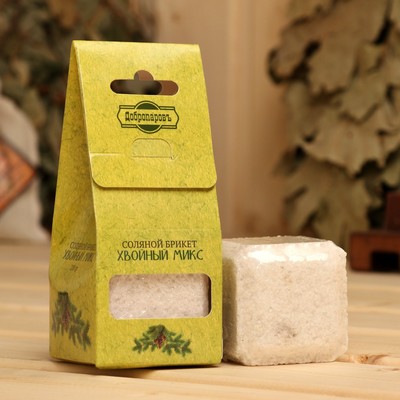 Соляной брикет куб «Хвойный микс» 200 г «Добропаровъ» пихта, сосна, ель